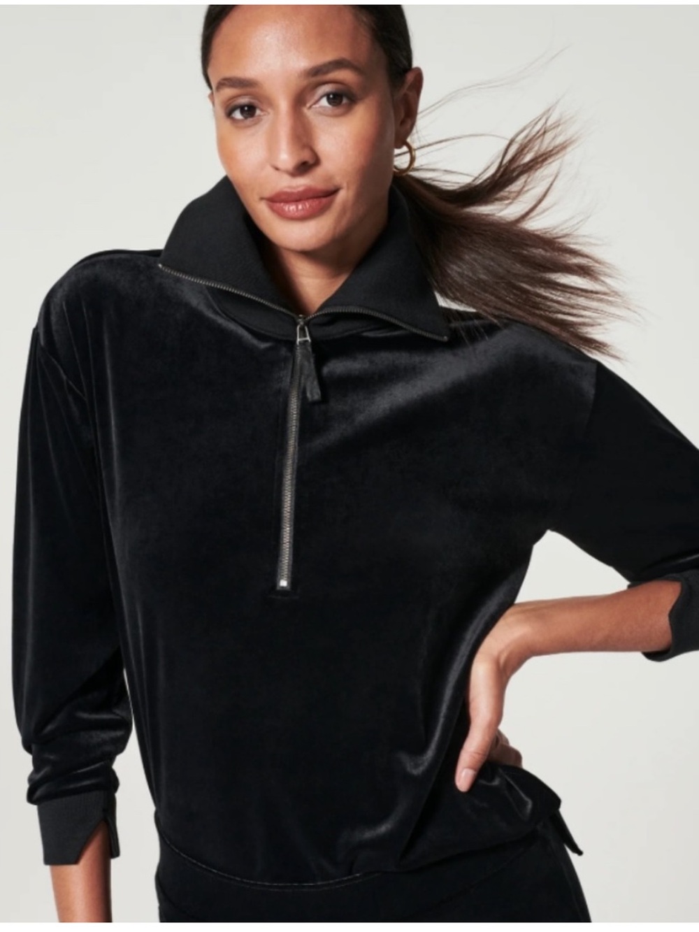 SPANX Velvet Half Zip Pullover Top Very Black Comfort Slimming Womens Size Large